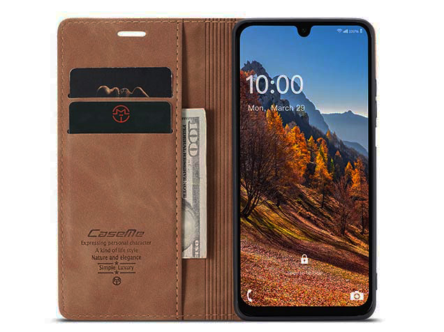 CaseMe Slim Synthetic Leather Wallet Case with Stand for Samsung Galaxy A57 - Tan