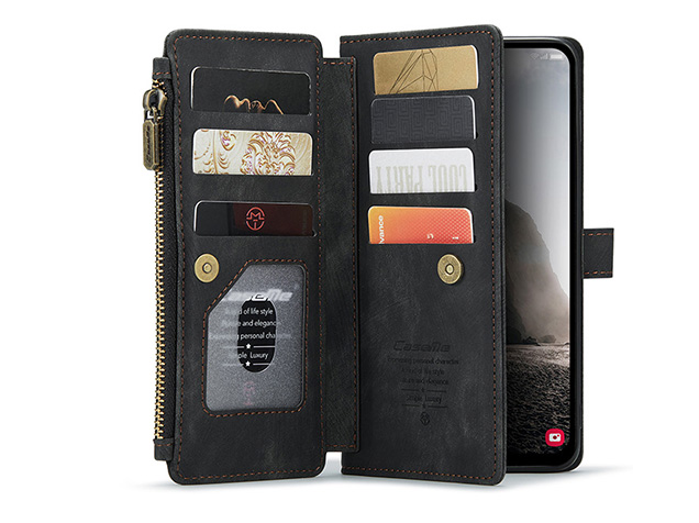 CaseMe Synthetic Leather Wallet Case with Zipper Pocket for Samsung Galaxy A37 - Charcoal