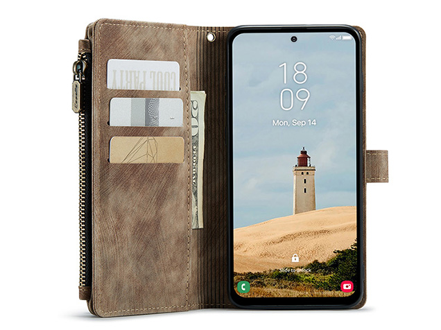 CaseMe Synthetic Leather Wallet Case with Zipper Pocket for Samsung Galaxy A37 - Desert Taupe
