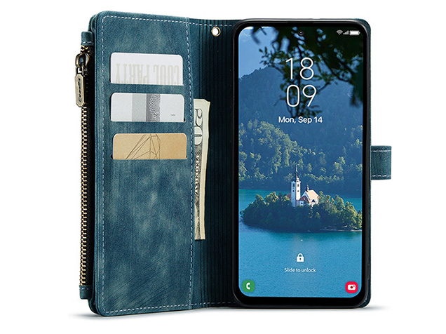 CaseMe Synthetic Leather Wallet Case with Zipper Pocket for Samsung Galaxy A37 - Teal