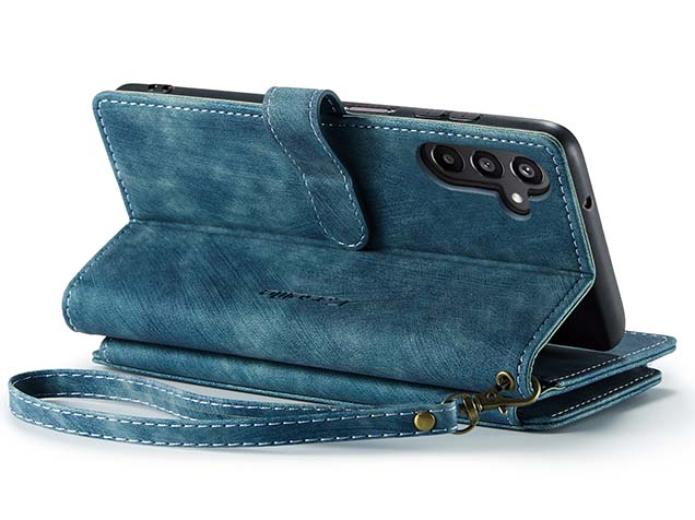 CaseMe Synthetic Leather Wallet Case with Zipper Pocket for Samsung Galaxy A57 - Teal Leather Wallet Case