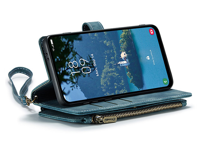 CaseMe Synthetic Leather Wallet Case with Zipper Pocket for Samsung Galaxy A57 - Teal