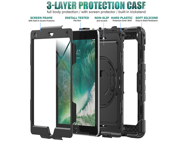 Rugged Impact Case with Strap for Apple iPad 6th/5th Gen - Classic Black