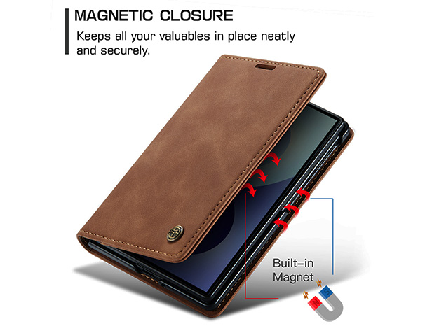 CaseMe Synthetic Leather Wallet Case with Stand for Galaxy Z Fold8 - Tan