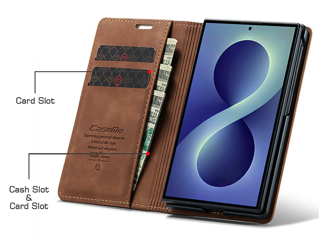 CaseMe Synthetic Leather Wallet Case with Stand for Galaxy Z Fold8 - Tan