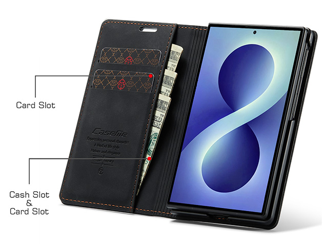 CaseMe Synthetic Leather Wallet Case with Stand for Galaxy Z Fold8 - Charcoal