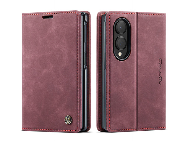 CaseMe Synthetic Leather Wallet Case with Stand for Galaxy Z Fold8 - Burgundy Leather Wallet Case