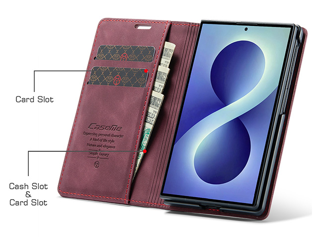 CaseMe Synthetic Leather Wallet Case with Stand for Galaxy Z Fold8 - Burgundy