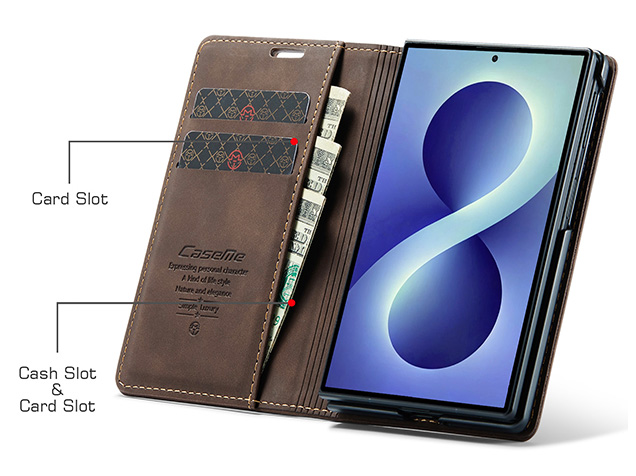 CaseMe Synthetic Leather Wallet Case with Stand for Galaxy Z Fold8 - Chocolate