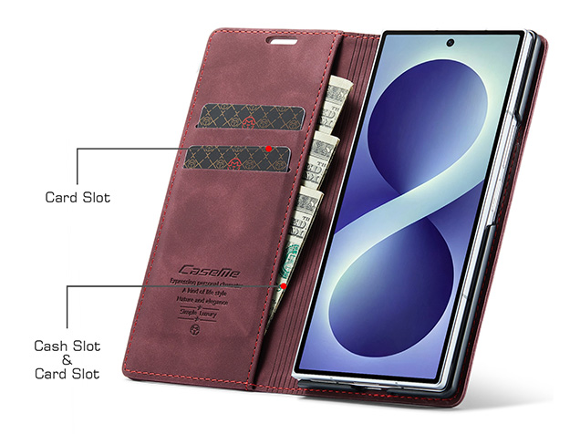 CaseMe Synthetic Leather Wallet Case with Stand for Galaxy Z Fold8 Ultra - Burgundy