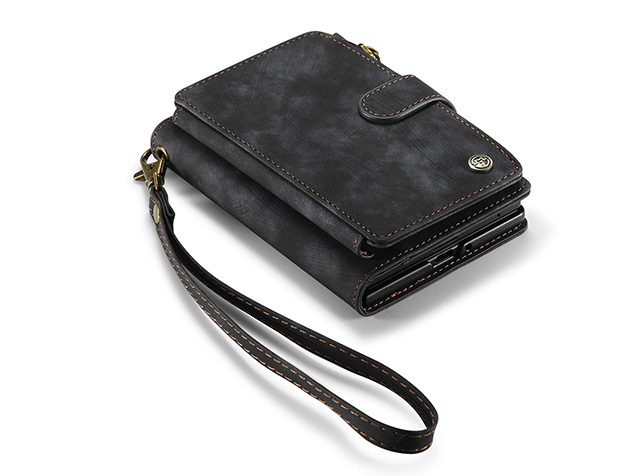 CaseMe Synthetic Leather Wallet Case with Zipper Pocket for Galaxy Z Fold8 - Charcoal Leather Wallet Case