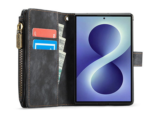 CaseMe Synthetic Leather Wallet Case with Zipper Pocket for Galaxy Z Fold8 - Charcoal