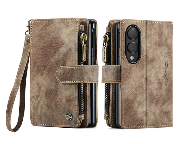 CaseMe Synthetic Leather Wallet Case with Zipper Pocket for Galaxy Z Fold8 - Desert Taupe