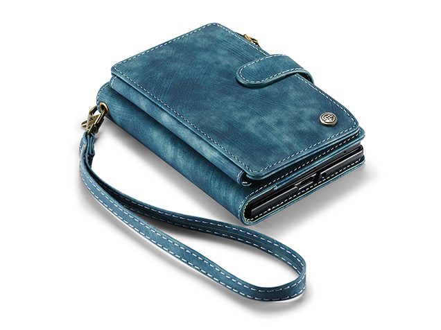 CaseMe Synthetic Leather Wallet Case with Zipper Pocket for Galaxy Z Fold8 - Teal Leather Wallet Case