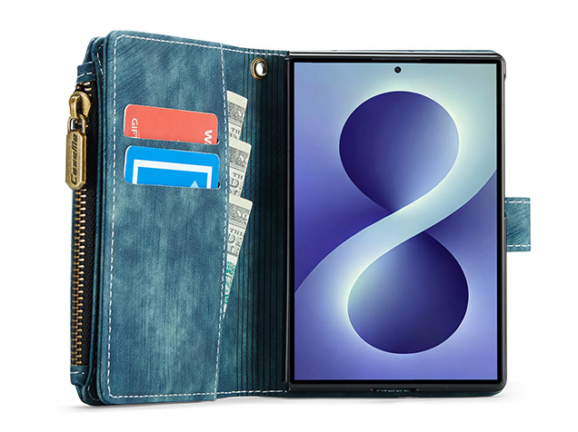 CaseMe Synthetic Leather Wallet Case with Zipper Pocket for Galaxy Z Fold8 - Teal