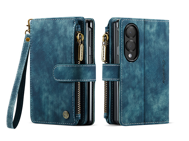 CaseMe Synthetic Leather Wallet Case with Zipper Pocket for Galaxy Z Fold8 - Teal