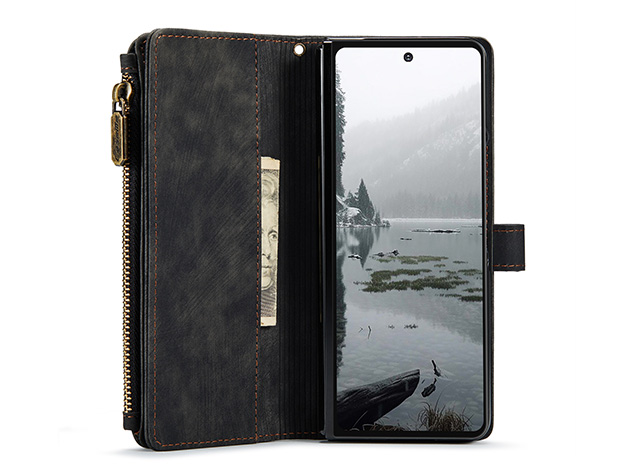CaseMe Synthetic Leather Wallet Case with Zipper Pocket for Galaxy Z Fold8 Ultra - Charcoal