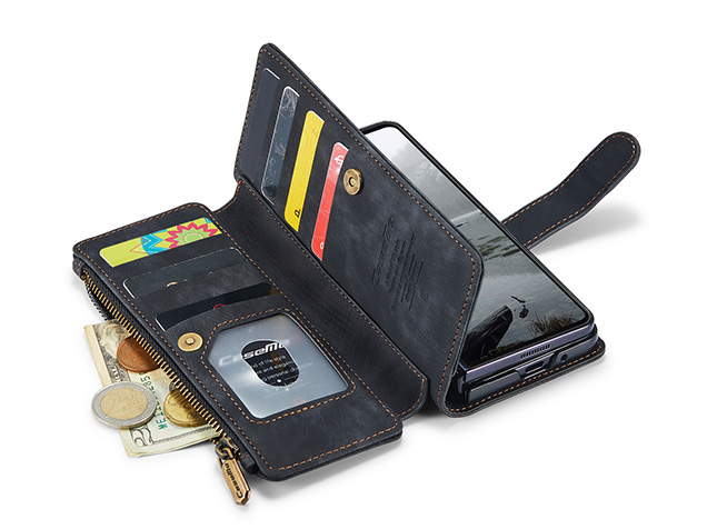 CaseMe Synthetic Leather Wallet Case with Zipper Pocket for Galaxy Z Fold8 Ultra - Charcoal