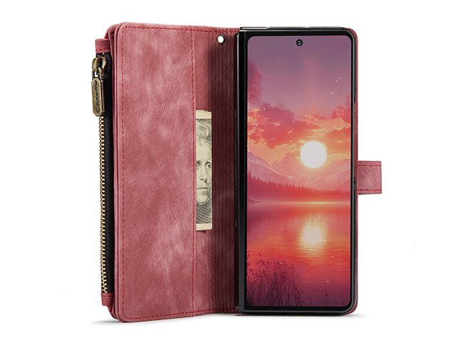 CaseMe Synthetic Leather Wallet Case with Zipper Pocket for Galaxy Z Fold8 Ultra - Blush