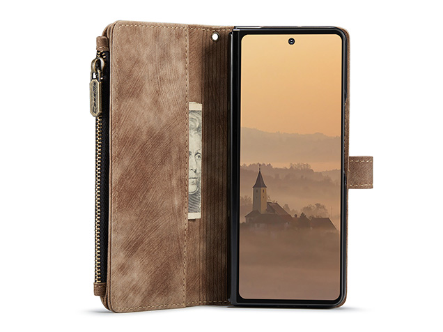 CaseMe Synthetic Leather Wallet Case with Zipper Pocket for Galaxy Z Fold8 Ultra - Desert Taupe