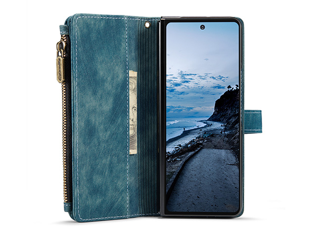 CaseMe Synthetic Leather Wallet Case with Zipper Pocket for Galaxy Z Fold8 Ultra - Teal
