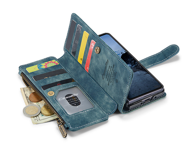 CaseMe Synthetic Leather Wallet Case with Zipper Pocket for Galaxy Z Fold8 Ultra - Teal