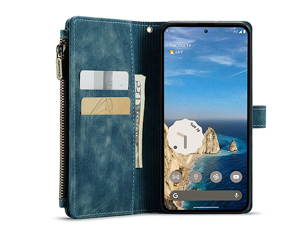 CaseMe Synthetic Leather Wallet Case with Zipper Pocket for Google Pixel 11 - Teal