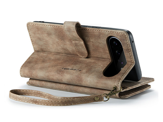CaseMe Synthetic Leather Wallet Case with Zipper Pocket for Google Pixel 11 - Desert Taupe