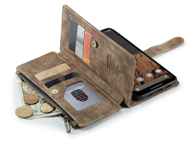 CaseMe Synthetic Leather Wallet Case with Zipper Pocket for Google Pixel 11 - Desert Taupe