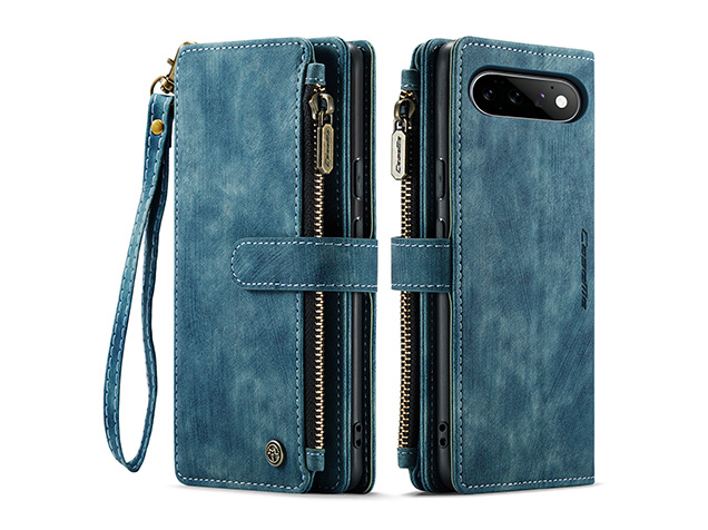 CaseMe Synthetic Leather Wallet Case with Zipper Pocket for Google Pixel 11 Pro - Teal Leather Wallet Case