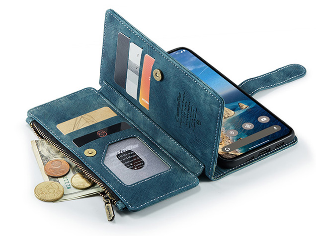 CaseMe Synthetic Leather Wallet Case with Zipper Pocket for Google Pixel 11 Pro - Teal