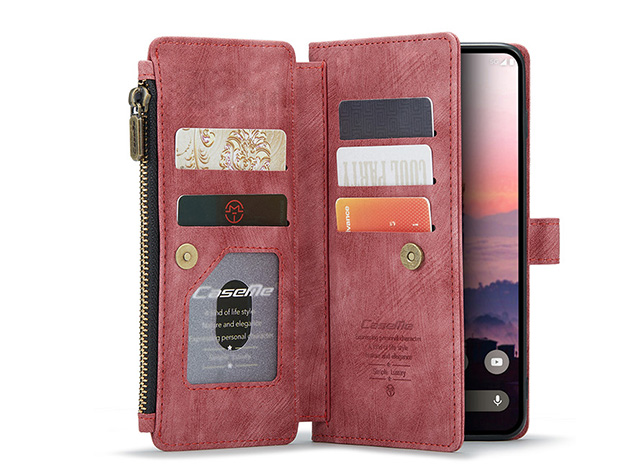 CaseMe Synthetic Leather Wallet Case with Zipper Pocket for Google Pixel 11 Pro - Blush