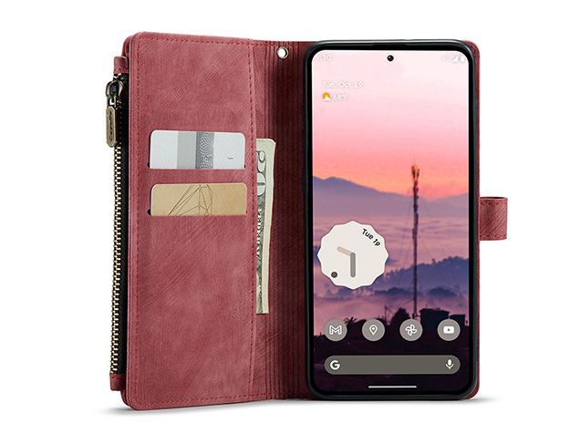 CaseMe Synthetic Leather Wallet Case with Zipper Pocket for Google Pixel 11 Pro - Blush