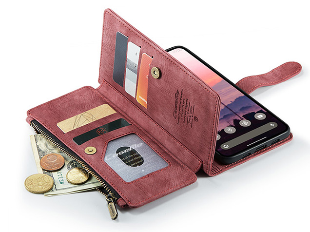 CaseMe Synthetic Leather Wallet Case with Zipper Pocket for Google Pixel 11 Pro - Blush