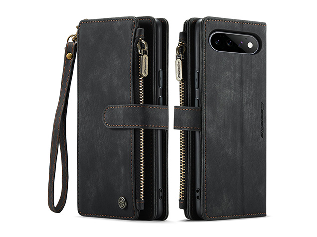 CaseMe Synthetic Leather Wallet Case with Zipper Pocket for Google Pixel 11 Pro - Charcoal Leather Wallet Case