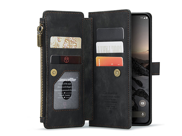CaseMe Synthetic Leather Wallet Case with Zipper Pocket for Google Pixel 11 Pro - Charcoal