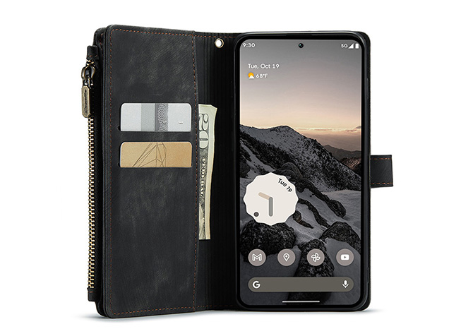 CaseMe Synthetic Leather Wallet Case with Zipper Pocket for Google Pixel 11 Pro - Charcoal