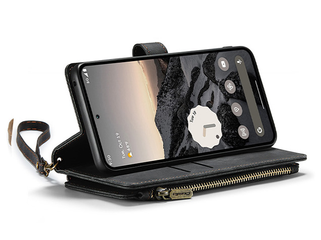 CaseMe Synthetic Leather Wallet Case with Zipper Pocket for Google Pixel 11 Pro - Charcoal