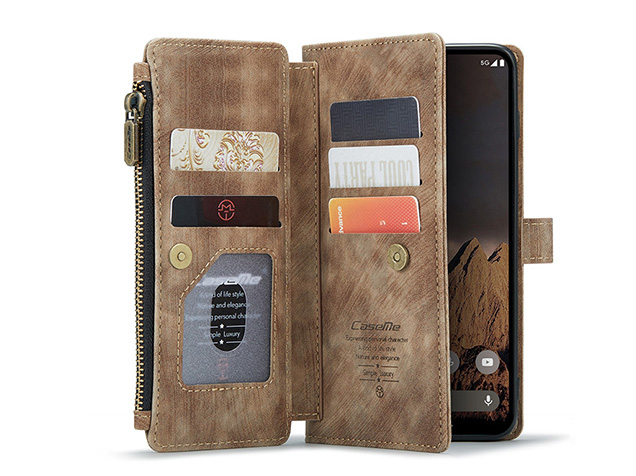 CaseMe Synthetic Leather Wallet Case with Zipper Pocket for Google Pixel 11 Pro - Desert Taupe