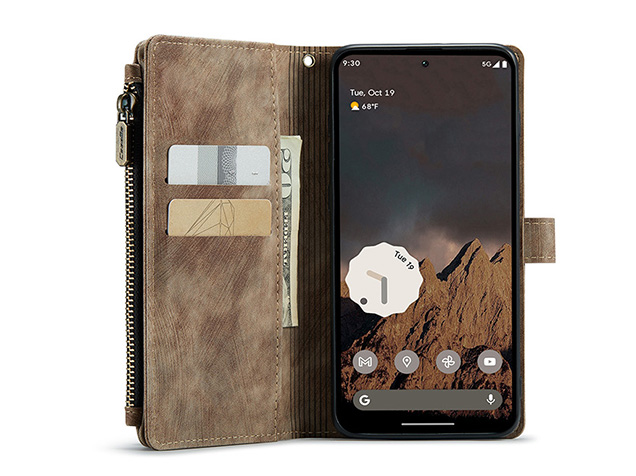 CaseMe Synthetic Leather Wallet Case with Zipper Pocket for Google Pixel 11 Pro - Desert Taupe