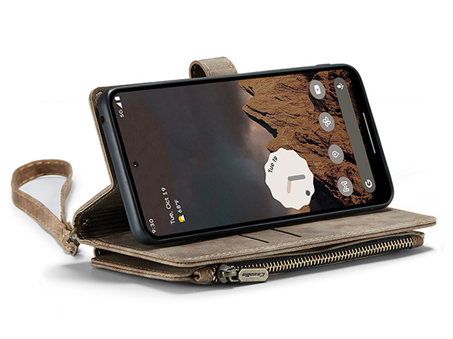 CaseMe Synthetic Leather Wallet Case with Zipper Pocket for Google Pixel 11 Pro - Desert Taupe