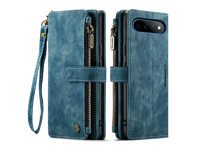 CaseMe Synthetic Leather Wallet Case with Zipper Pocket for Google Pixel 11 Pro XL - Teal Leather Wallet Case