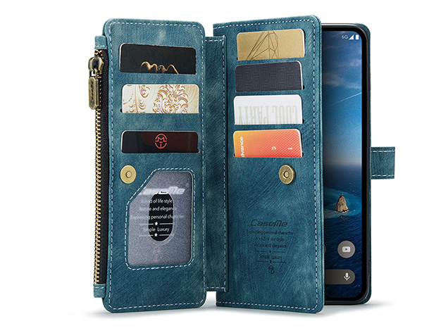 CaseMe Synthetic Leather Wallet Case with Zipper Pocket for Google Pixel 11 Pro XL - Teal