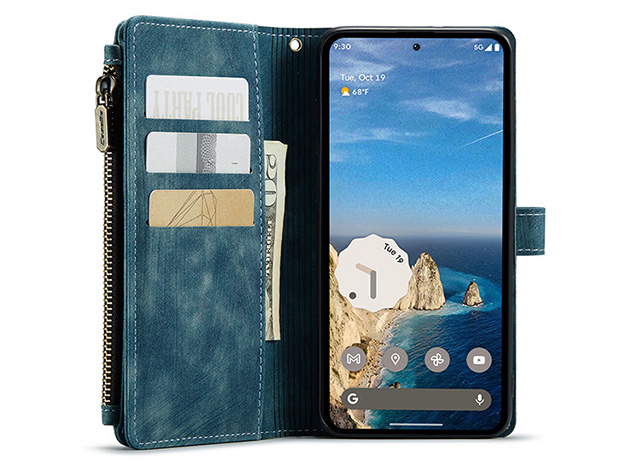 CaseMe Synthetic Leather Wallet Case with Zipper Pocket for Google Pixel 11 Pro XL - Teal