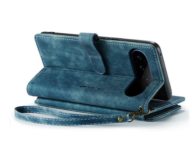 CaseMe Synthetic Leather Wallet Case with Zipper Pocket for Google Pixel 11 Pro XL - Teal