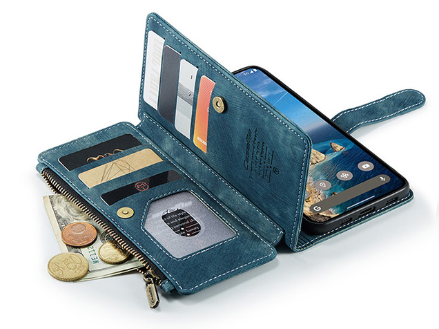 CaseMe Synthetic Leather Wallet Case with Zipper Pocket for Google Pixel 11 Pro XL - Teal