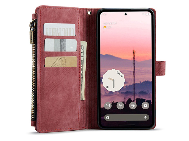 CaseMe Synthetic Leather Wallet Case with Zipper Pocket for Google Pixel 11 Pro XL - Blush