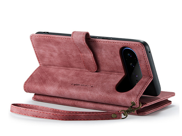 CaseMe Synthetic Leather Wallet Case with Zipper Pocket for Google Pixel 11 Pro XL - Blush
