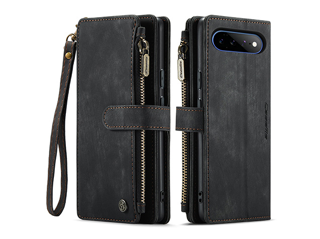 CaseMe Synthetic Leather Wallet Case with Zipper Pocket for Google Pixel 11 Pro XL - Charcoal Leather Wallet Case