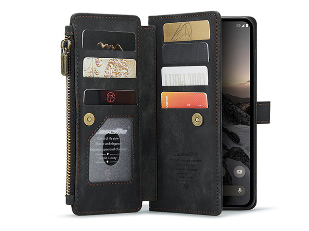 CaseMe Synthetic Leather Wallet Case with Zipper Pocket for Google Pixel 11 Pro XL - Charcoal